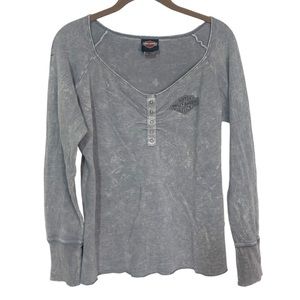 Harley Davidson Waffle Weave ‎ Henley long sleeve women’s LG Miami FL vintage